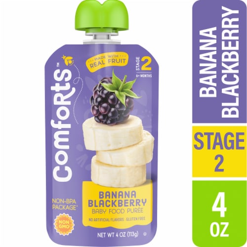 Comforts Stage 2 Banana Blackberry Baby Food Puree Pouch - Banana Blackberry