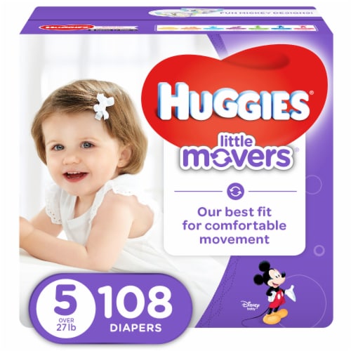 Huggies Little Movers Baby Diapers, Size 5 (27+ lbs) - Size 5 / 108 Count