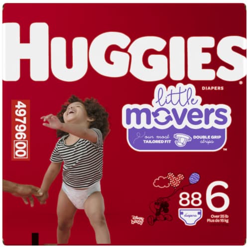 Huggies Little Movers Baby Diapers, Size 6 (35+ lbs) - Size 6 / 88 Count