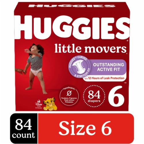 Huggies Little Movers Size 4 Baby Diapers (22-37 lbs) - Size 6 / 84 count