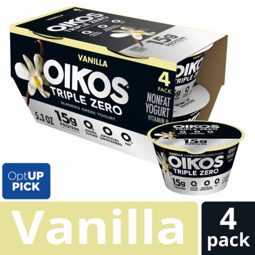 Oikos Triple Zero Vanilla High Protein Nonfat Greek Yogurt Cups - 4 ct / 5.3 oz