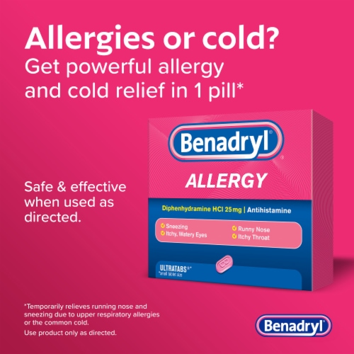 Benadryl Ultratabs Allergy & Cold Relief Tablets Diphenhydramine HCl - 48 ct