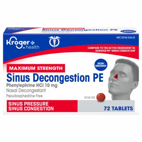 Kroger® Sinus Congestion Maximum Strength Non-Drowsy Tablets Phenylephrine HCl - 72 count