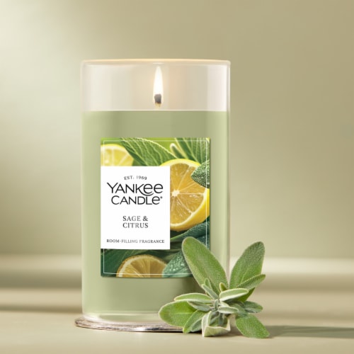 Yankee Candle Medium Pillar Scented Candle with up to 115 Hour Burn Time, 14.25 oz - Sage and Citrus
